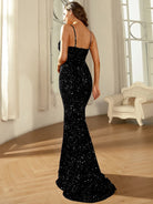 Spaghetti Backless Sequin Maxi Rosered Evening Dress XJ1646 MISS ORD