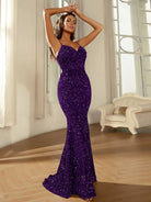 Spaghetti Backless Sequin Maxi Rosered Evening Dress XJ1646 MISS ORD