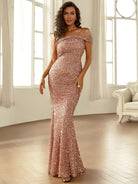 Off The Shoulder Sequin Gold Mermaid Prom Dress XJ1675