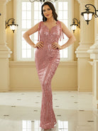 Formal Sleeveless Lace Up Pink Sequin Evening Dress XJ1808 MISS ORD