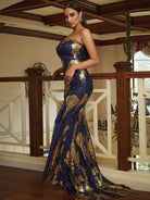 Strapless Floor Length Sequin Maxi Blue Evening Dress XJ2258 MISS ORD