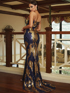 Strapless Floor Length Sequin Maxi Blue Evening Dress XJ2258 MISS ORD