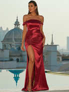 Off Shoulder Split Sexy Satin Prom Dress M02067 MISS ORD