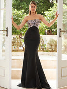 Strapless Patchwork High Waist Mermaid Black Evening Dress M02167 MISS ORD