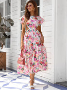 Backlesss Short Sleeve Multicolor Print Maxi Dress XH1058 MISS ORD