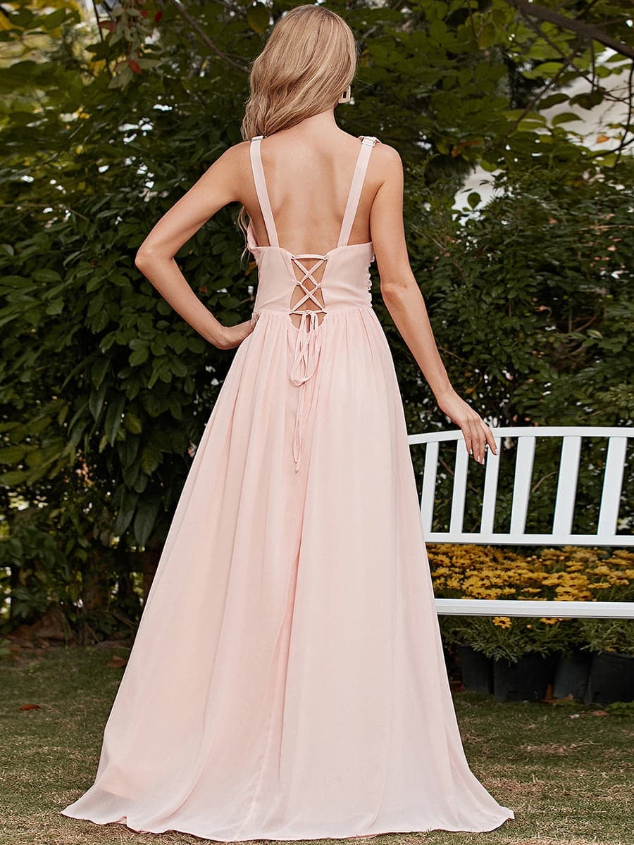 Deep V Pink Sleeveless Side Split Prom Dress XJ1212 MISS ORD