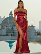 Off Shoulder Split Sexy Satin Prom Dress M02067 MISS ORD