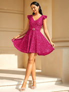 Fly Sleeve Belt A-line Homecoming Dress RY40032