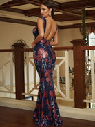 V-neck Sleeveless Floral Sequin Evening Dress JMY1040 MISS ORD