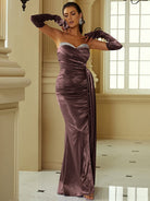 Strapless Slit Satin Floor Length Formal Dress With Gloves XH2211 MISS ORD