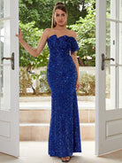 Strapless Bow Knot Sequin Mermaid Blue Evening Dress M02168 MISS ORD