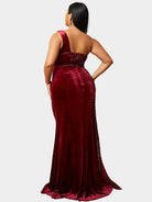 Plus Size One Shoulder Draped Sequin Burgundy Prom Dress PXH2356 MISS ORD