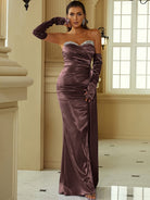 Strapless Slit Satin Floor Length Formal Dress With Gloves XH2211 MISS ORD