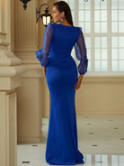 Lantern Sleeves Sweetheart Neck Mermaid Hem Blue Prom Dress XH2203 MISS ORD