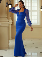 Lantern Sleeves Sweetheart Neck Mermaid Hem Blue Prom Dress XH2203 MISS ORD