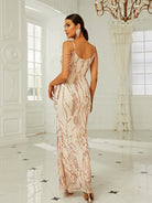 Contrast Sequin Mesh Insert Beaded Chain Maxi Formal Dress M02088 MISS ORD