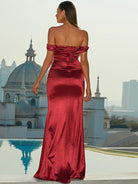 Off Shoulder Split Sexy Satin Prom Dress M02067 MISS ORD