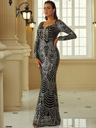 Long Sleeve Mermaid Hem Sequin Formal Dress XH2221 MISS ORD