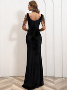 Shouder Chain Split Velvet Black Prom Dress M01298 MISS ORD