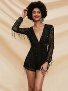 Deep V Neck Sheer Sleeve Sequin Mesh Romper FT2800