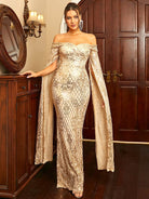 Sweetheart Long Sleeve Maxi Sequin Apricot Prom Dress XH2298 MISS ORD