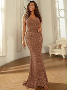 Spaghetti Backless Sequin Maxi Rosered Evening Dress XJ1646 MISS ORD