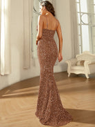 Spaghetti Backless Sequin Maxi Rosered Evening Dress XJ1646 MISS ORD