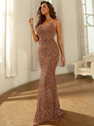 Spaghetti Backless Sequin Maxi Rosered Evening Dress XJ1646 MISS ORD