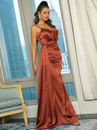 Strap Tank Maxi Satin Brown Formal Dress XJ1371 MISS ORD