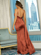 Strap Tank Maxi Satin Brown Formal Dress XJ1371 MISS ORD