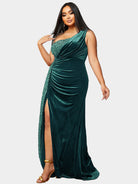 Plus Size One Shoulder Draped Sequin Burgundy Prom Dress PXH2356 MISS ORD