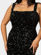 Plus Size Square Neck Sleeveless Sequin Midi Dress PXJ468