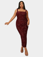 Plus Size Square Neck Sleeveless Sequin Midi Dress PXJ468