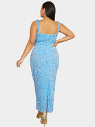 Plus Size Square Neck Sleeveless Sequin Midi Dress PXJ468